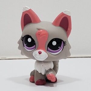 Littlest Pet Shop Authentic LPS #1921 Gray and Pink Wolf Persian Cat 2009 Hasbro